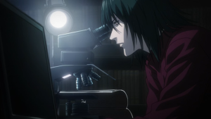 Death Note masterfully uses dramatic close-ups and shadows to heighten psychological tension.